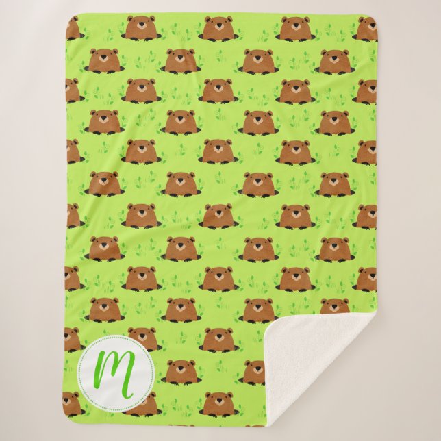 Adorable Woodland Groundhog Pattern Sherpa Blanket (Front)