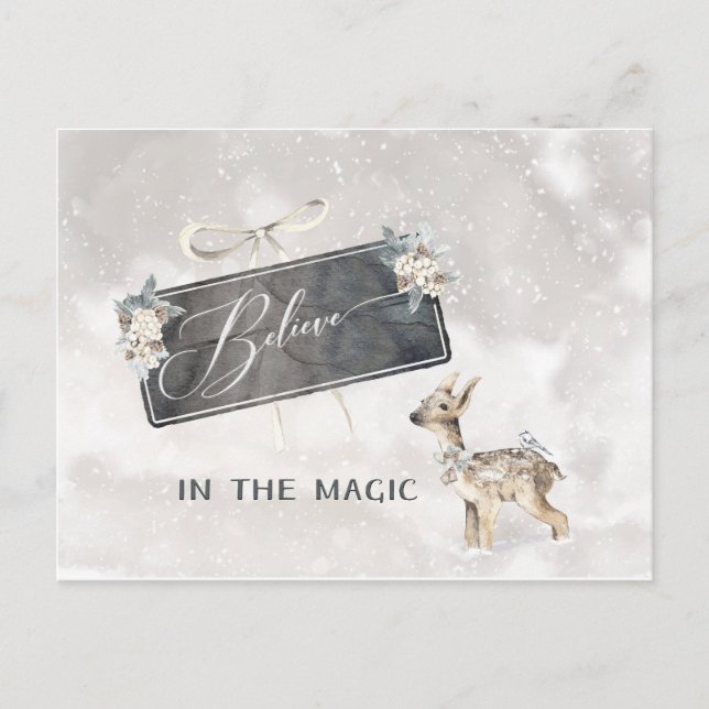 Adorable Woodland Scene with Watercolor Fawn Holiday Postcard (Front)