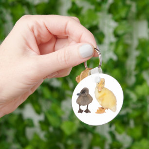 Adorable Yellow and Grey Duckling Photograph Keychain
