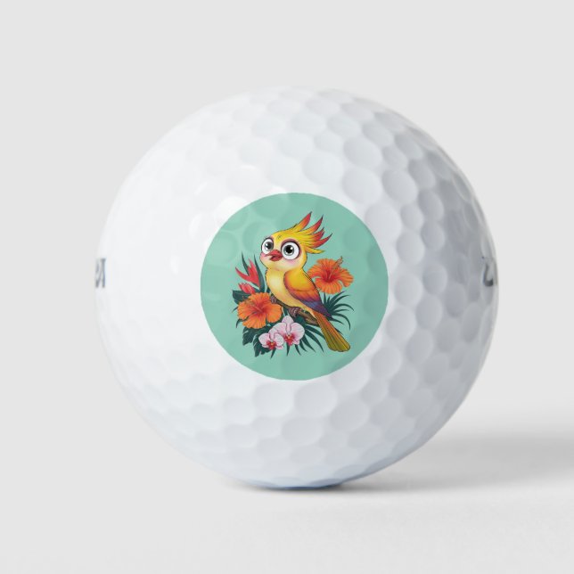 Adorable Yellow birds with flowers Golf Balls (Front)