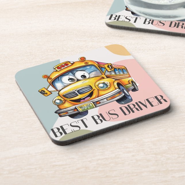 Adorable Yellow Cartoon Best School Bus Driver Coaster (Left Side)