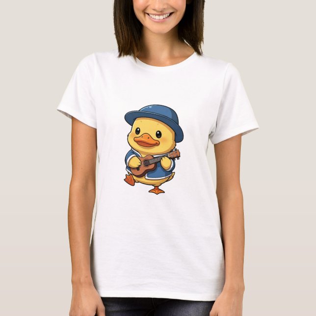 Adorable Yellow Duckling Wearing Blue Hat T-Shirt (Front)