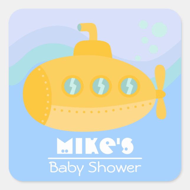 Adorable Yellow Submarine Submerged Underwater Square Sticker (Front)