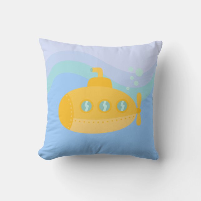 Adorable Yellow Submarine Submerged Underwater Throw Pillow (Front)