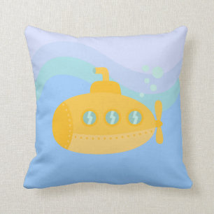 Adorable Yellow Submarine Submerged Underwater Throw Pillow