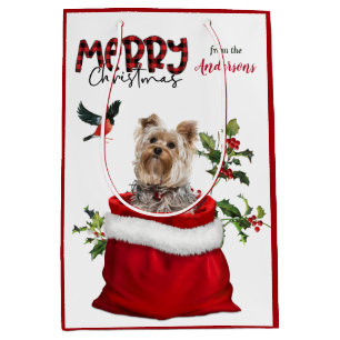 Adorable Yorkshire Terrier Dog Christmas Medium Gift Bag