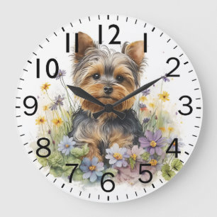 Adorable Yorkshire Terrier Puppy Dog Large Clock