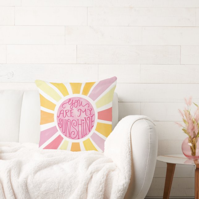 Adorable You Are My Sunshine Bright Watercolor Throw Pillow (Couch)