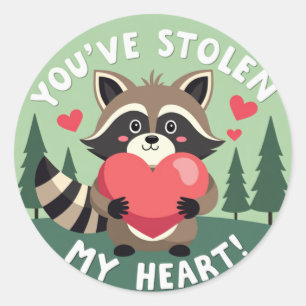 Adorable 'You’ve Stolen My Heart!' Raccoon Valenti Classic Round Sticker