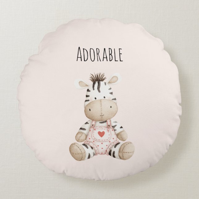 Adorable Zebra Animal Round Pillow (Front)
