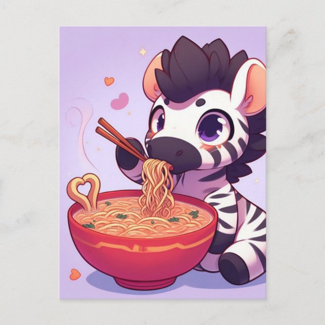 Adorable Zebra Eating Ramen Postcard (Front)