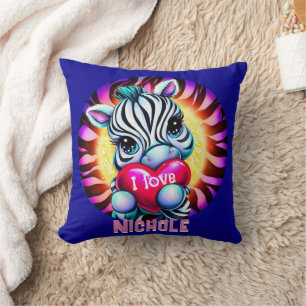 Adorable Zebra Holding Heart Throw Pillow