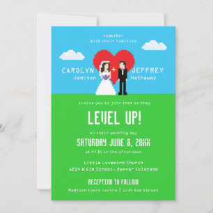 Adorablement Nerdy Invitations de mariage à 8 bits