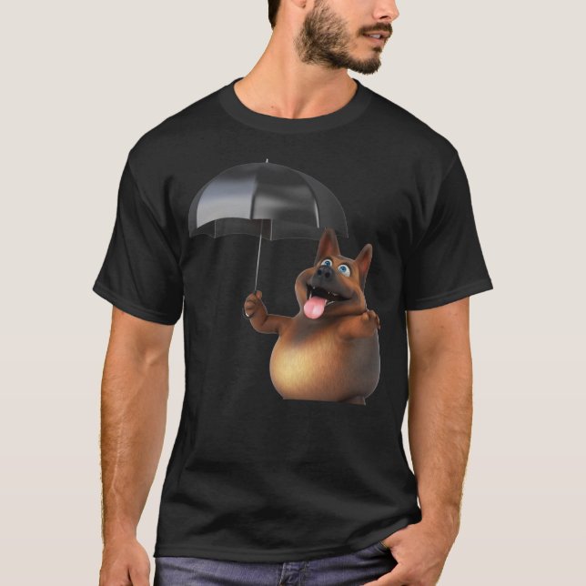 Adorables 3D Universe Cute Dog With Umbrella T-Shi T-Shirt (Front)