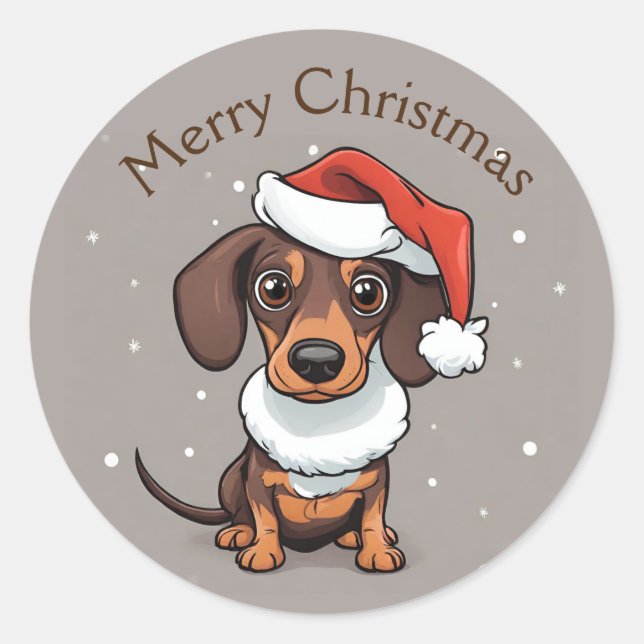 Adorables autocollants de Noël de dachshund au cha (Devant)