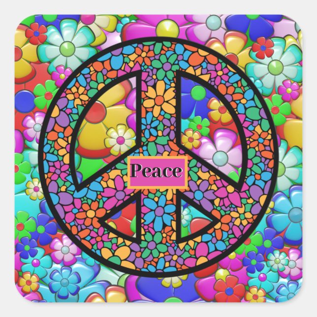 Adorables Bohemian Hippie Flowers Square Sticker (Front)