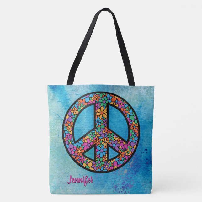 Adorables Bohemian Peace Symbol Custom Tote Bag (Front)