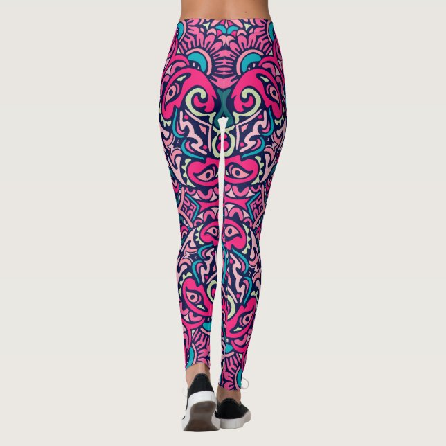 Adorables Bohemian Style Bright Pink And Blue Leggings (Back)