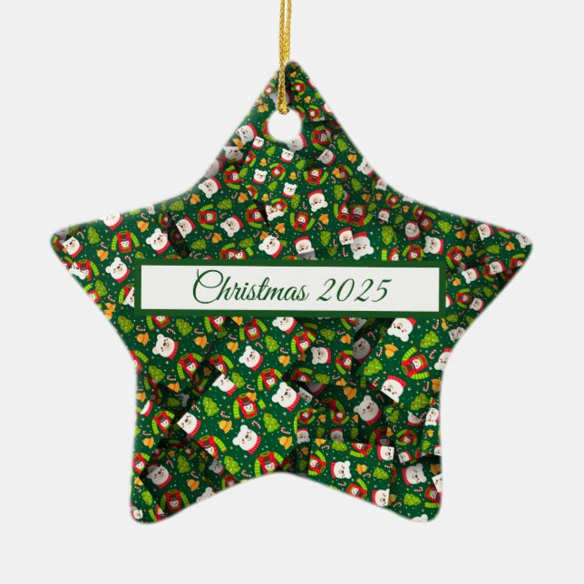 Adorables Christmas [3D] Bears Sweaters And Trees  Ceramic Ornament (Front)