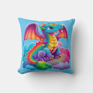 Adorables Colorful Dragon Cartoon Blue Throw Pillow