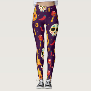 Adorables Day of the Dead Calavara Style Yoga  Leg Leggings