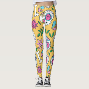 Adorables Day of the Dead Calavara Style Yoga  Leggings