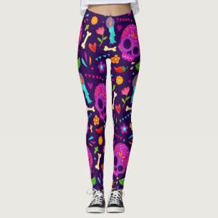 Adorables Day of the Dead Calavara Style Yoga  Leggings