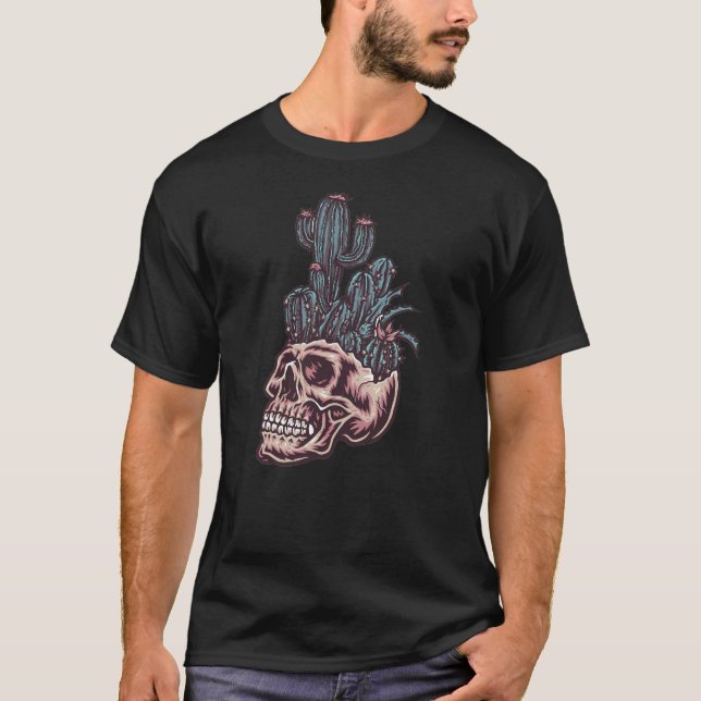 Adorables Day of the Dead Skull With Cactus T-Shirt (Front)