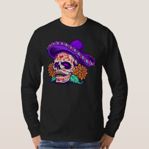 Adorables Day of the Dead Skull With Purple Hat  T-Shirt