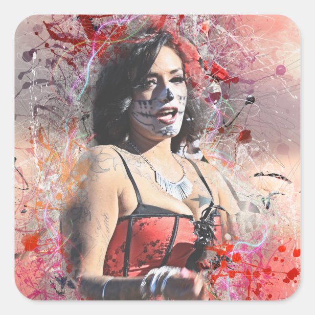 Adorables Day of the Dead Woman At Parade Custom Square Sticker (Front)