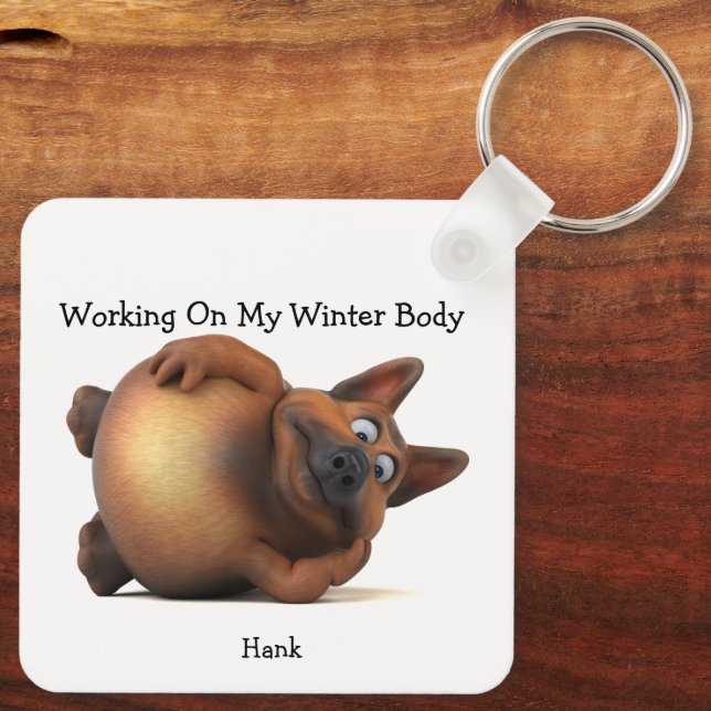Adorables Funny Fat Puppy Custom Keychain (Back)