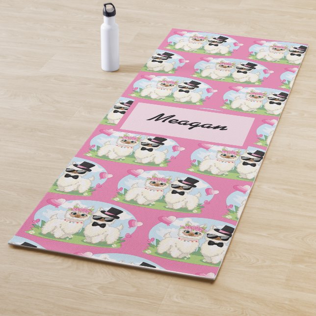 Adorables Llama Love Cute Llama Couple Pink Yoga Mat (In Situ)