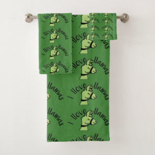 Adorables Llama Love I Llove Llamas Green Bath Towel Set