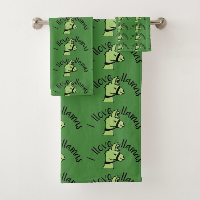 Adorables Llama Love I Llove Llamas Green Bath Towel Set (Insitu)
