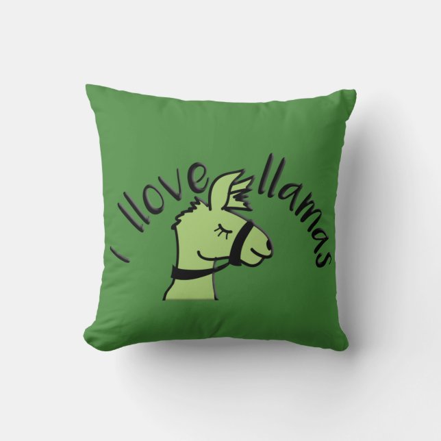Adorables Llama Love I Llove Llamas Green Throw Pillow (Front)