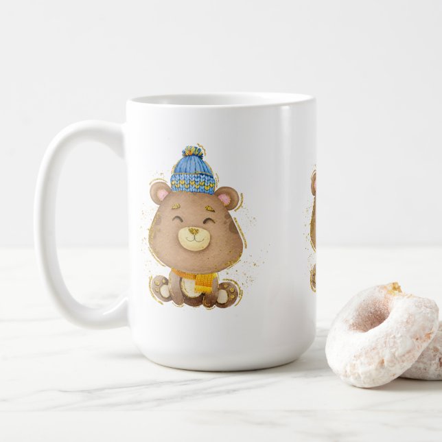 Adorables Noël Ours d'hiver Mug de café (Avec donut)