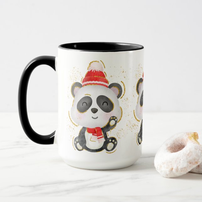 Adorables Noël Panda Hiver Mug (Avec donut)