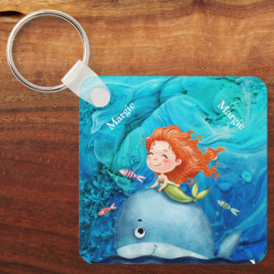 Adorables Ocean Creatures Mermaid And Whale Custom Keychain