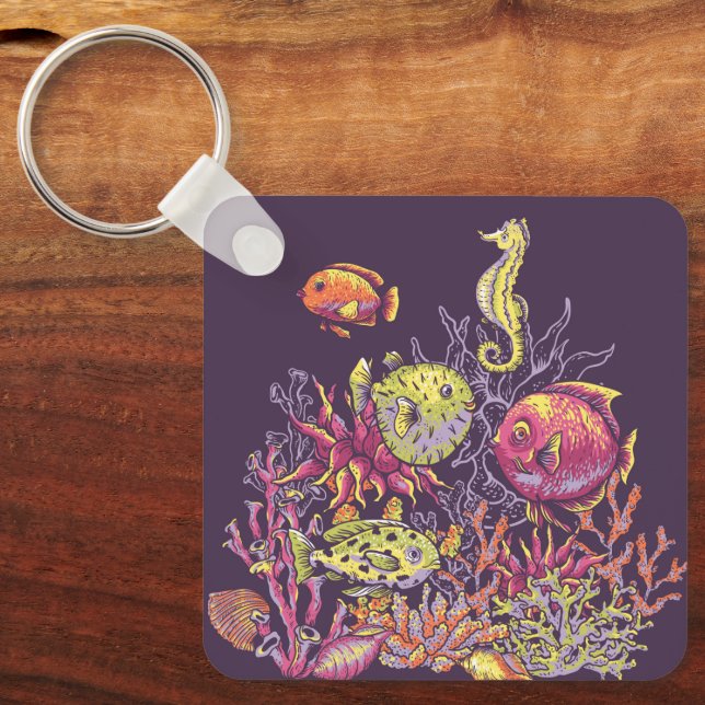 Adorables Ocean Creatures Purple  Keychain (Front)