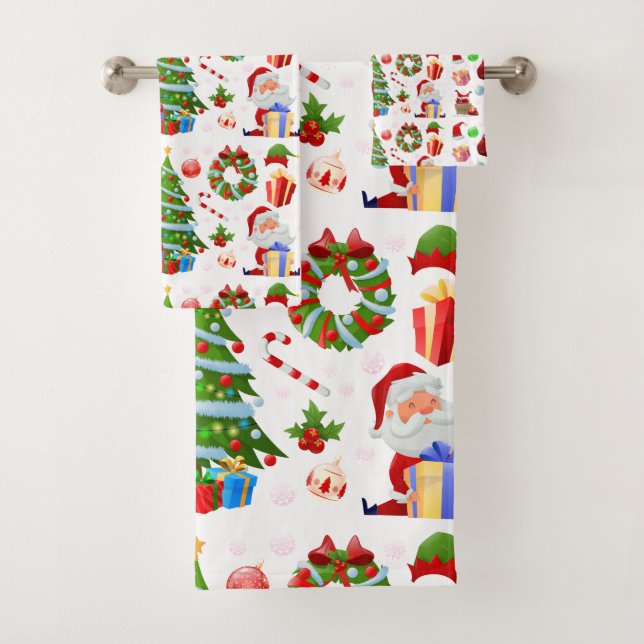 Adorables Santa And Christmas Elements   Bath Towel Set (Insitu)