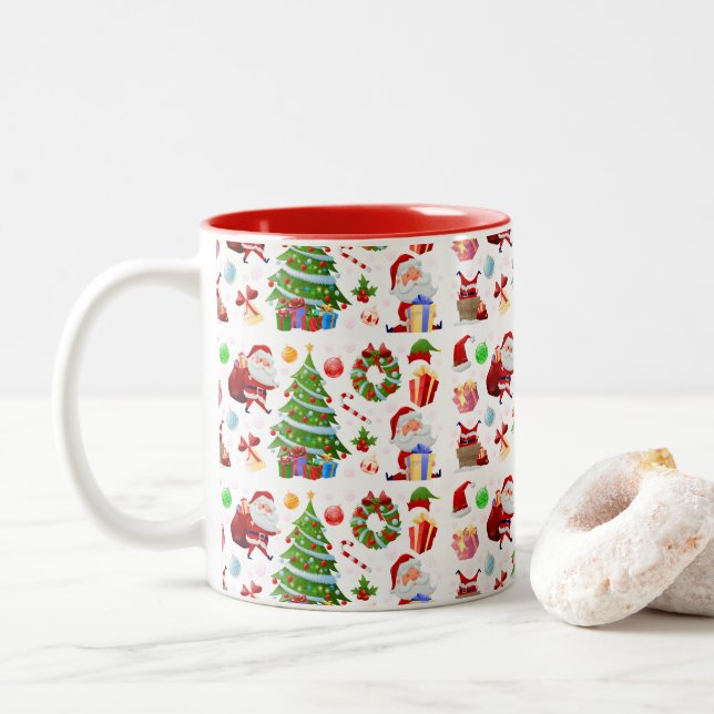 Adorables Santa And Christmas Elements    Two-Tone Coffee Mug (With Donut)