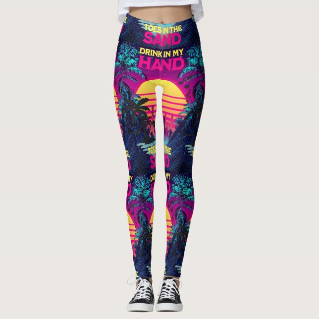 Adorables Synthwave/Vaporwave Style Yoga Leggings (Front)