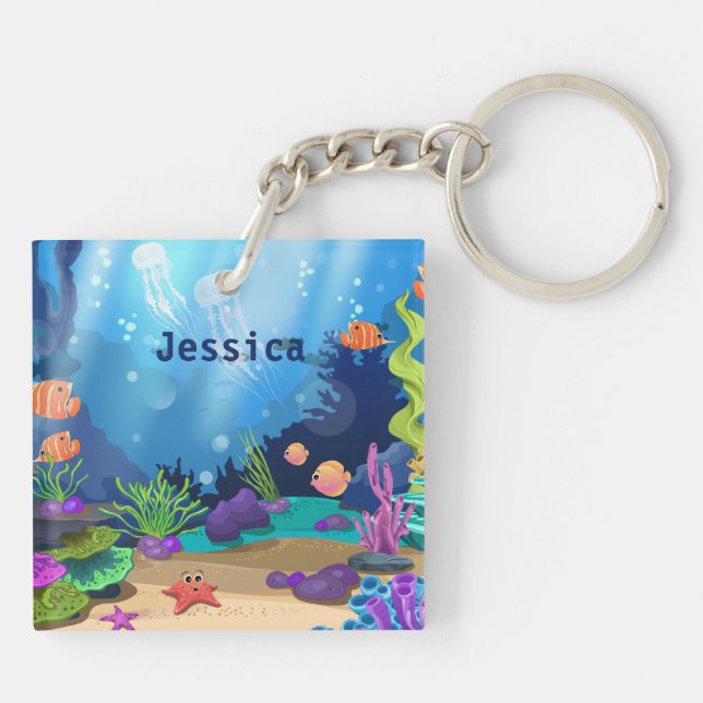 Adorables Underwater Fish And Coral Custom  Keychain (Back)