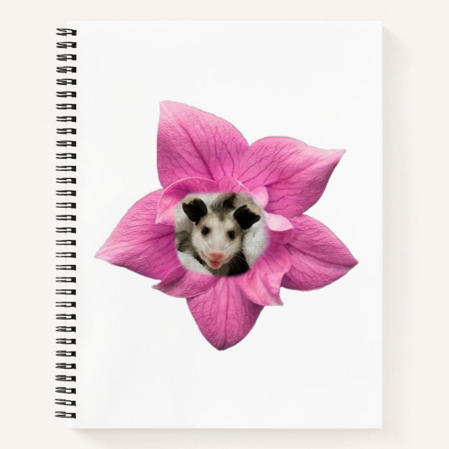 Adorably Cute Floral Baby Opossum Notebook (Front)