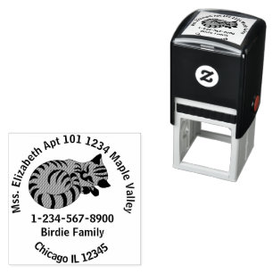 Adorably Grey Tabby Kitty Cat Return Address Self-inking Stamp