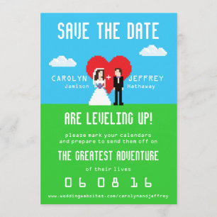 Adorably Nerdy 8-Bit Bride & Groom Save the Dates Date