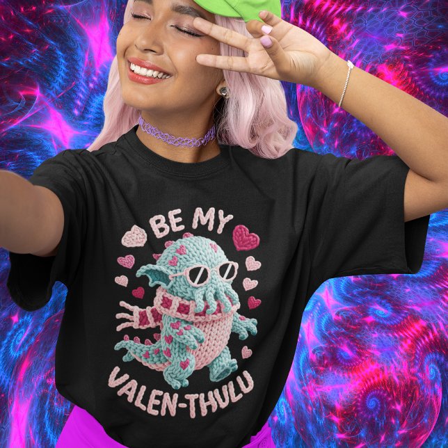 Adorably Spooky Be My Valen-thulu Faux Yarn Tee (Creator Uploaded)