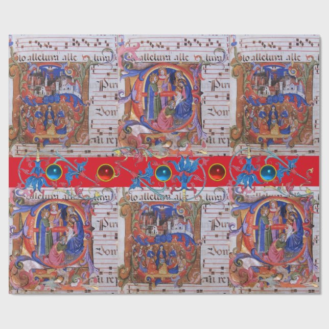 ADORATION OF MAGI CHORAL MUSIC CHRISTMAS PARCHMENT WRAPPING PAPER (Flat)