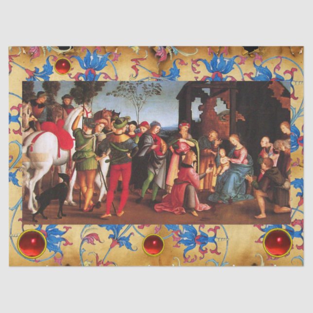 ADORATION OF MAGI CHRISTMAS FLORAL PARCHMENT,GEMS TISSUE PAPER (Front)