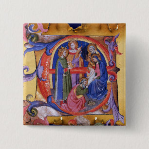 ADORATION OF MAGI CHRISTMAS NATIVITY PARCHMENT 2 INCH SQUARE BUTTON